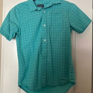 The Children’s Place Short Sleeve Button-Down Shirt - Turquoise Print - Size 10/